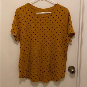 Mustard yellow black polka dotted shirt